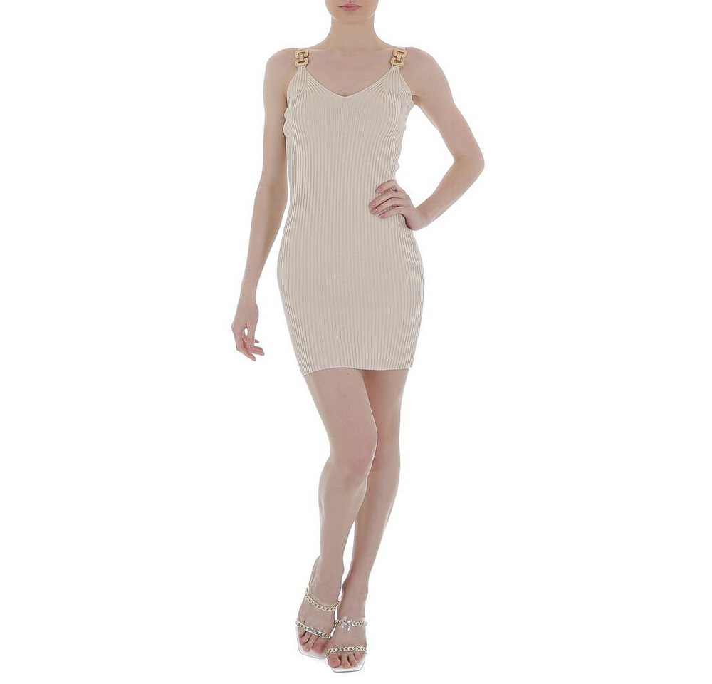 Ital-Design Strickkleid Damen Party & Clubwear Kette Stretch Strickoptik Minikleid in Beige von Ital-Design