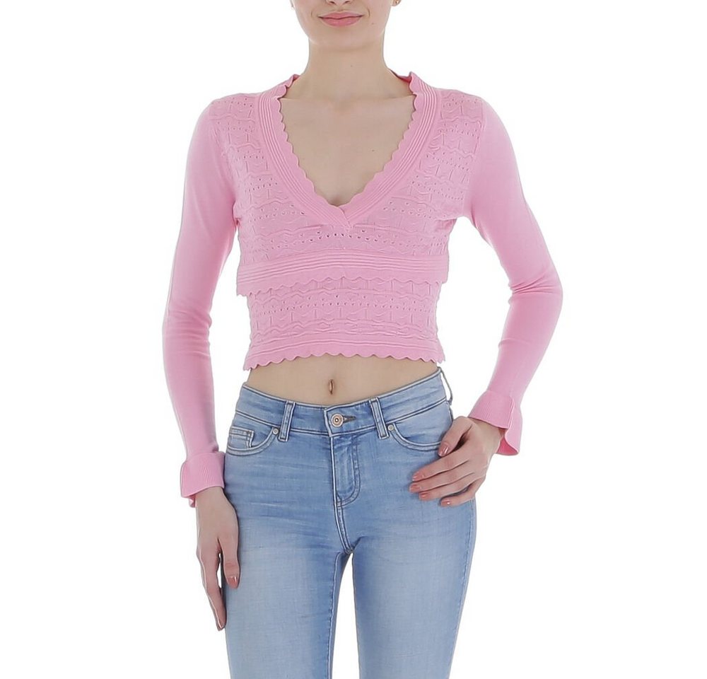 Ital-Design Strickpullover Damen Elegant Lagenlook Stretch Strickpullover in Rosa von Ital-Design