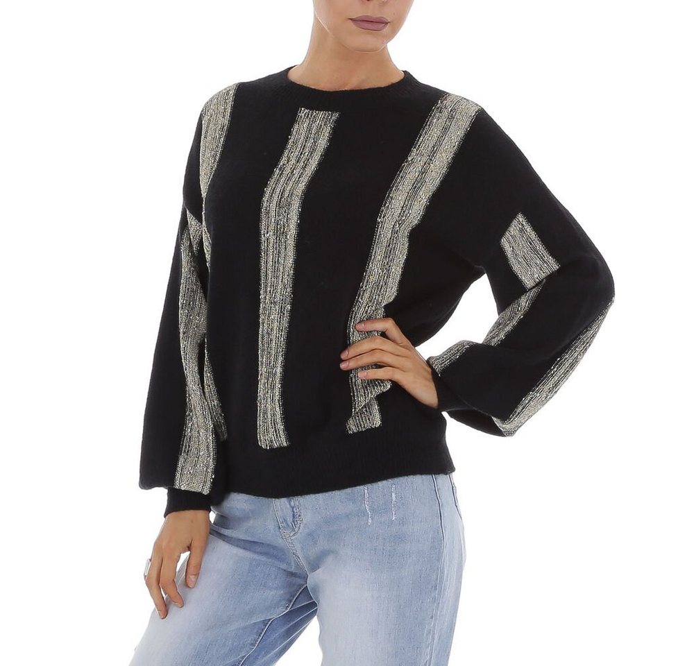 Ital-Design Strickpullover Damen Freizeit (81561299) Glitzer Gestreift Stretch Strickpullover in Schwarz von Ital-Design