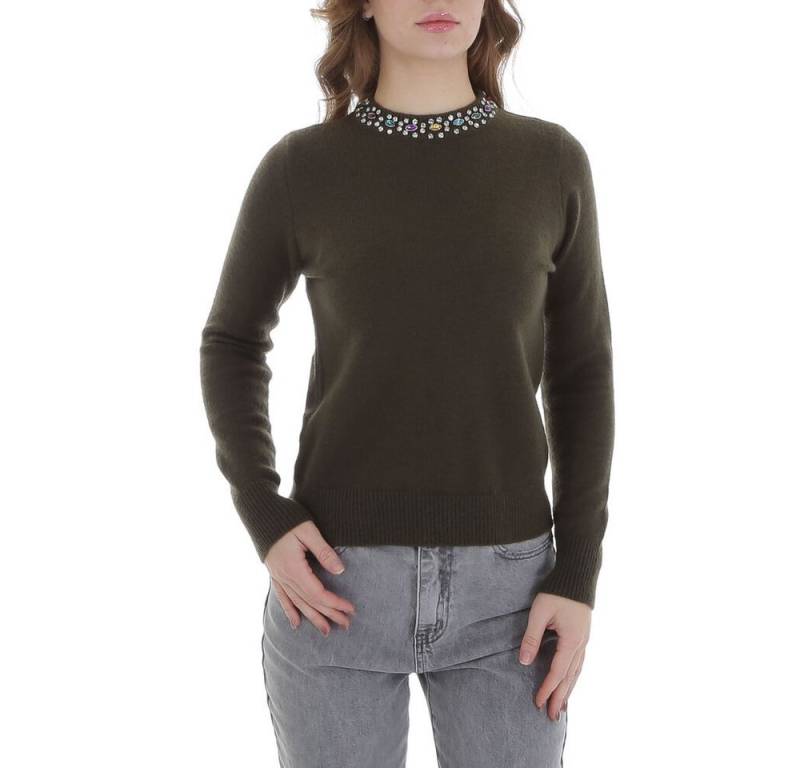 Ital-Design Strickpullover Damen Freizeit (88578849) Strass Stretch Strickpullover in Grün von Ital-Design
