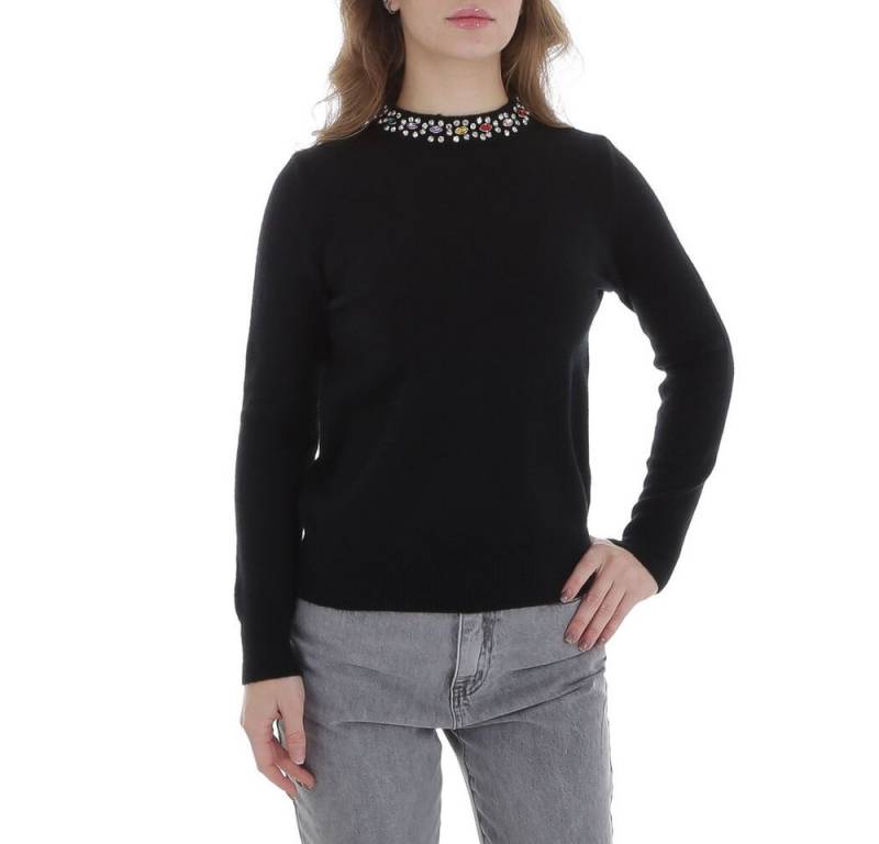 Ital-Design Strickpullover Damen Freizeit (88578851) Strass Stretch Strickpullover in Schwarz von Ital-Design