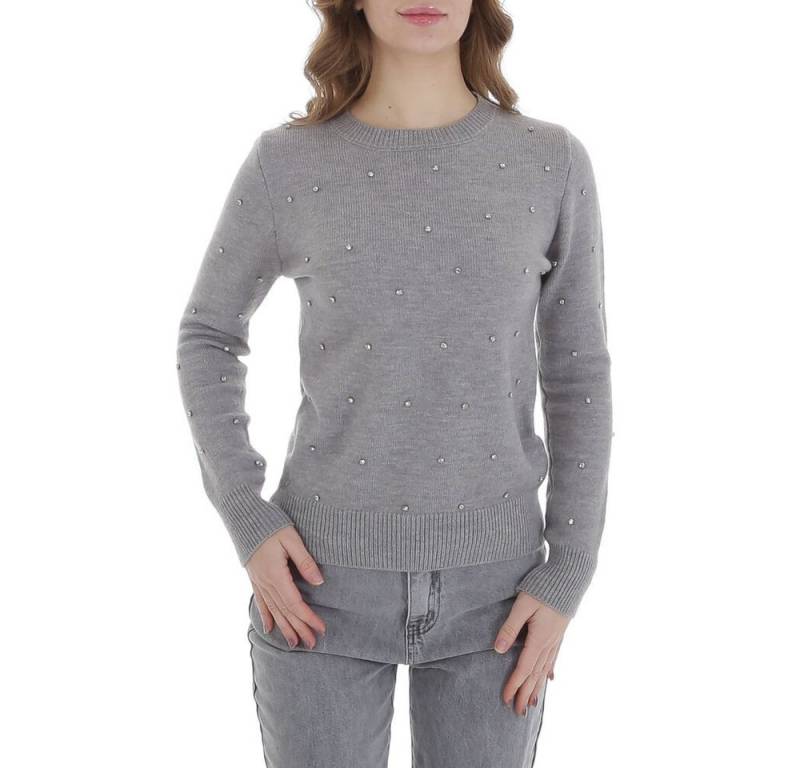 Ital-Design Strickpullover Damen Freizeit (88578856) Strass Stretch Strickpullover in Grau von Ital-Design