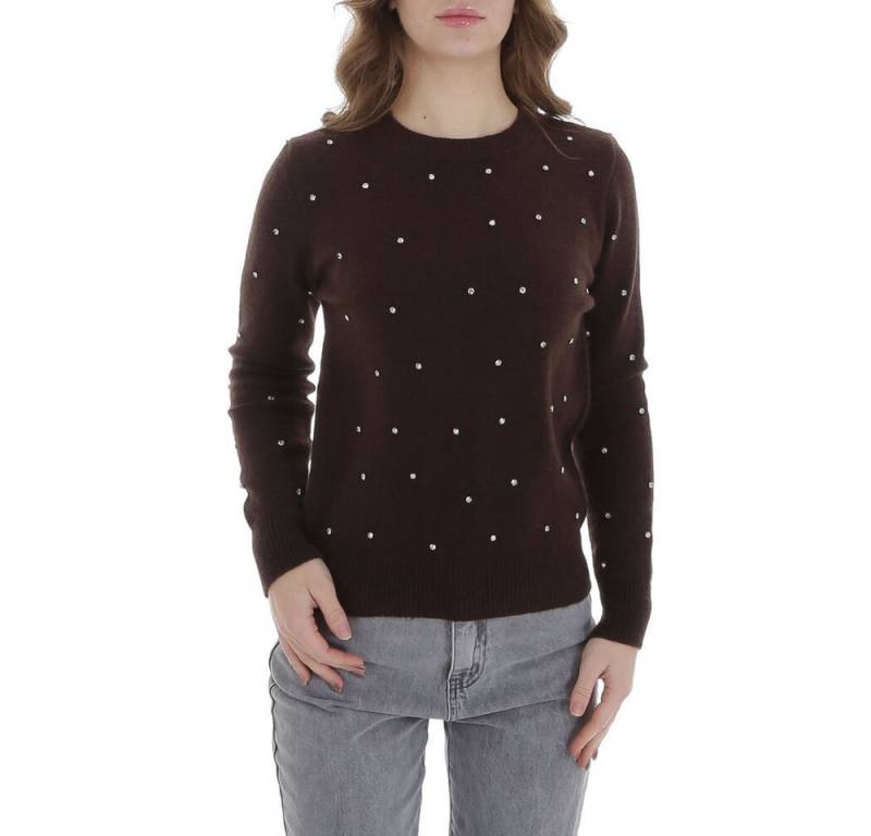 Ital-Design Strickpullover Damen Freizeit (88578858) Strass Stretch Strickpullover in Braun von Ital-Design