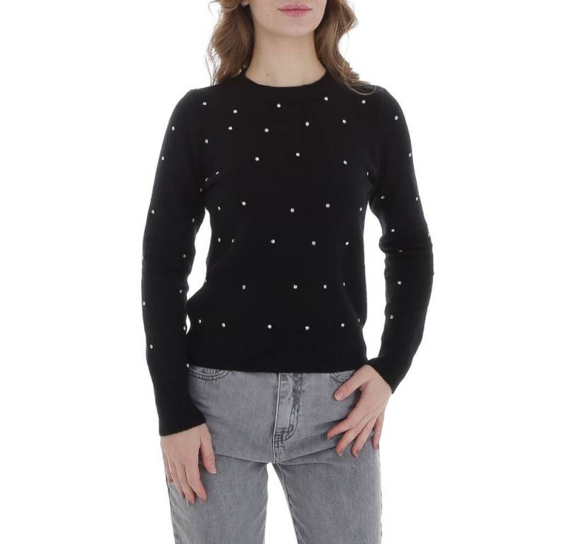 Ital-Design Strickpullover Damen Freizeit (88578859) Strass Stretch Strickpullover in Schwarz von Ital-Design