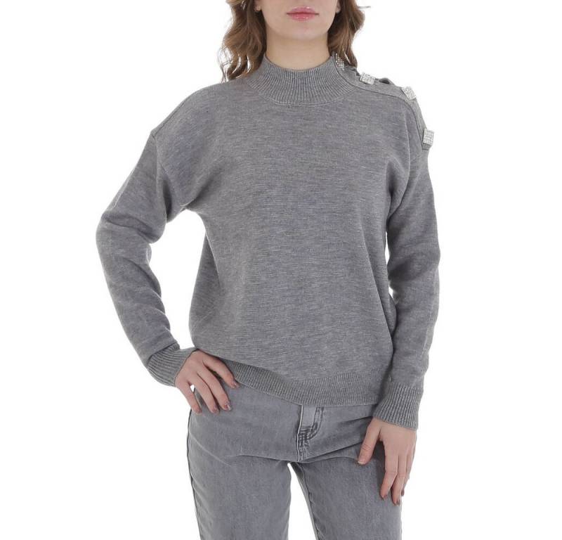 Ital-Design Strickpullover Damen Freizeit (88578863) Strass Stretch Strickpullover in Grau von Ital-Design