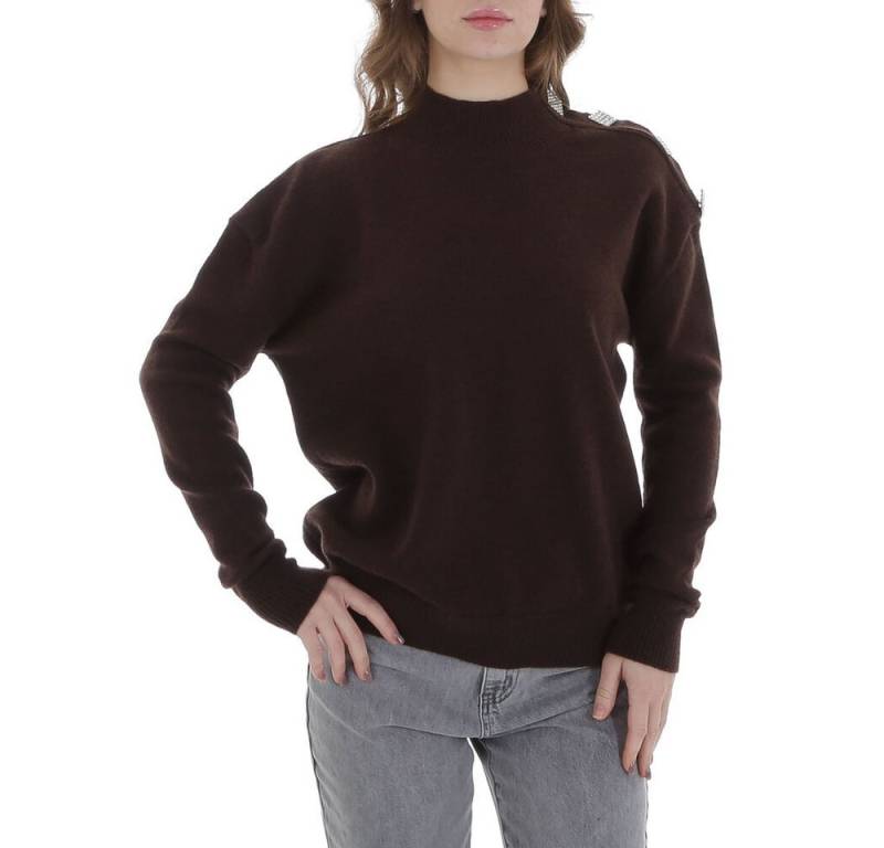 Ital-Design Strickpullover Damen Freizeit (88578865) Strass Stretch Strickpullover in Braun von Ital-Design