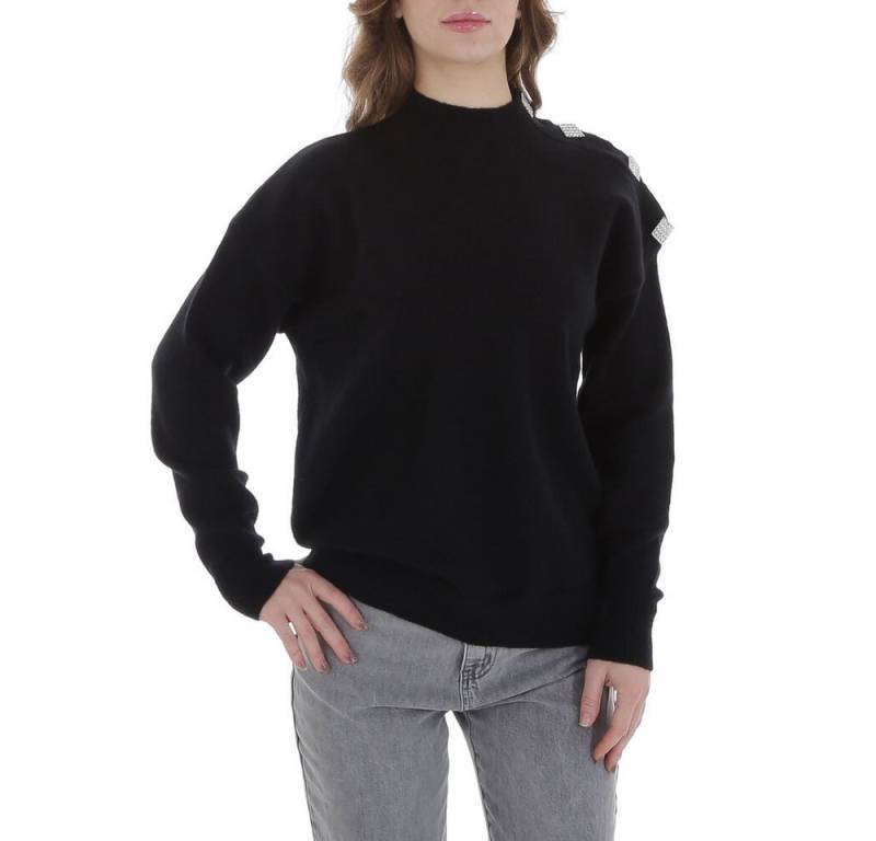 Ital-Design Strickpullover Damen Freizeit (88578867) Strass Stretch Strickpullover in Schwarz von Ital-Design