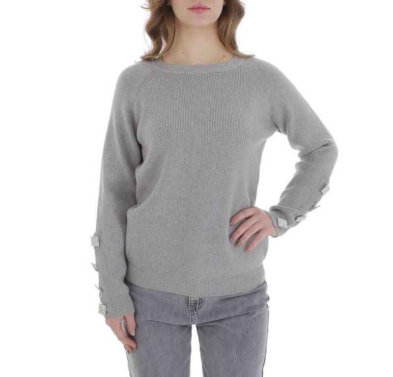 Ital-Design Strickpullover Damen Freizeit (88578872) Strass Stretch Strickpullover in Grau von Ital-Design