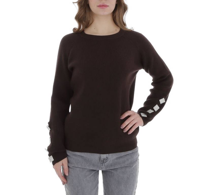 Ital-Design Strickpullover Damen Freizeit (88578873) Strass Stretch Strickpullover in Braun von Ital-Design