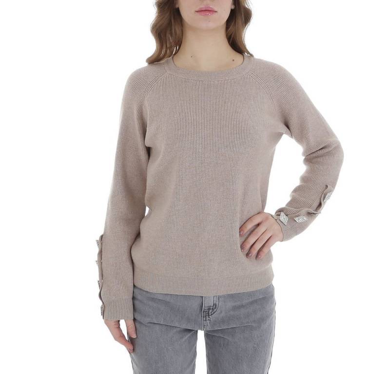 Ital-Design Strickpullover Damen Freizeit (88578878) Strass Stretch Strickpullover in Beige von Ital-Design