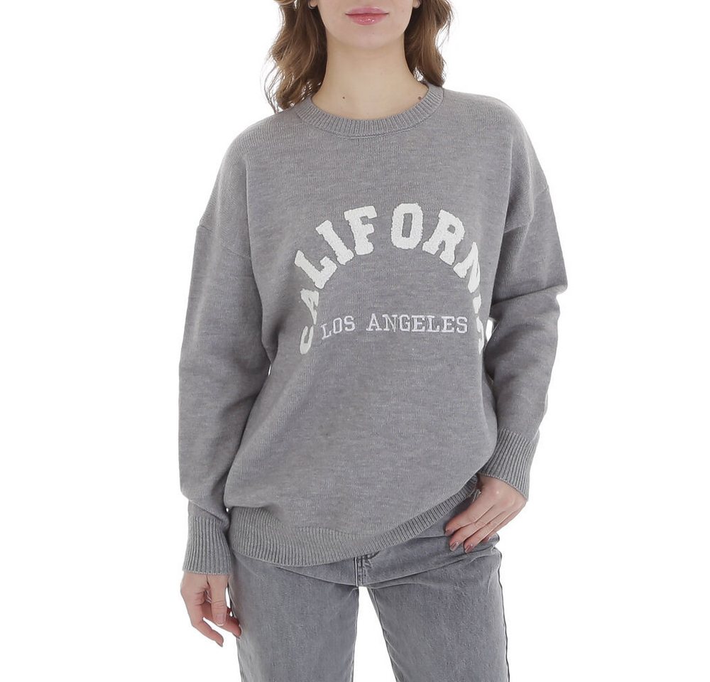 Ital-Design Strickpullover Damen Freizeit (88578880) Textprint Stretch Strickpullover in Grau von Ital-Design