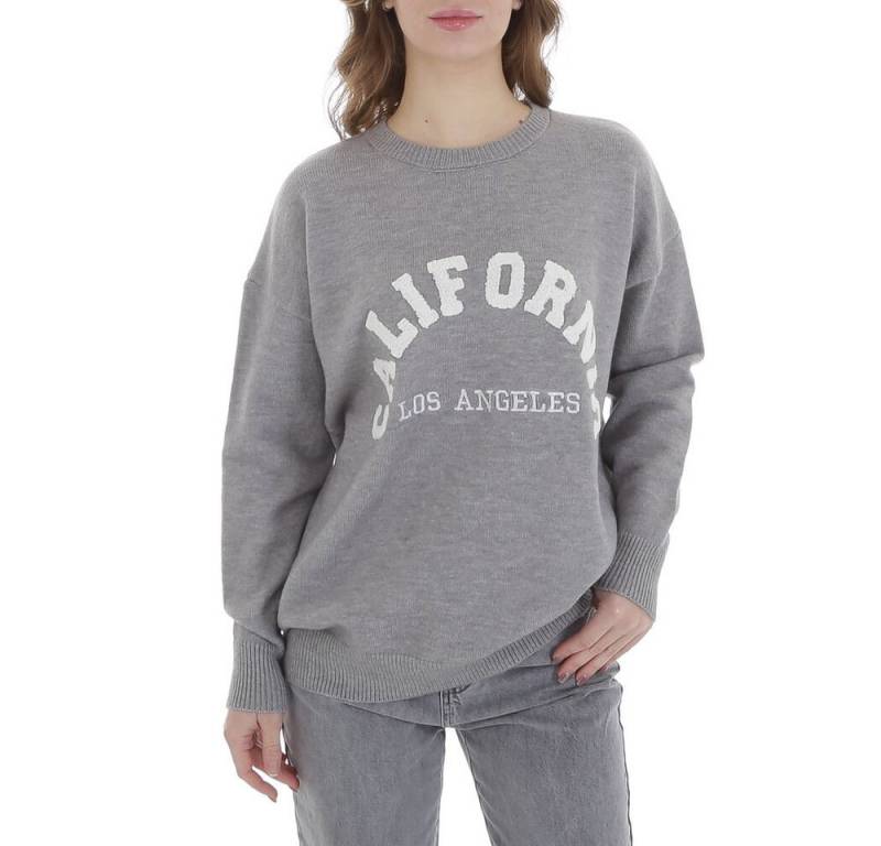 Ital-Design Strickpullover Damen Freizeit (88578880) Textprint Stretch Strickpullover in Grau von Ital-Design