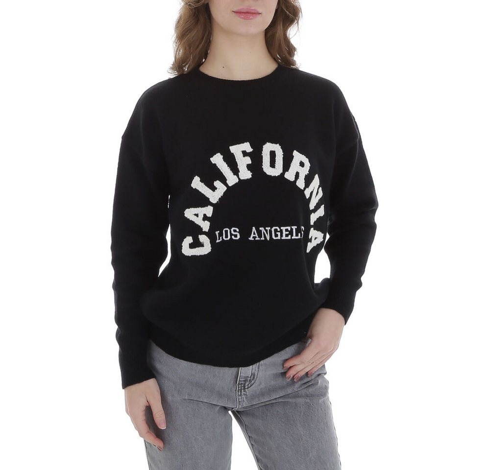 Ital-Design Strickpullover Damen Freizeit (88578884) Textprint Stretch Strickpullover in Schwarz von Ital-Design