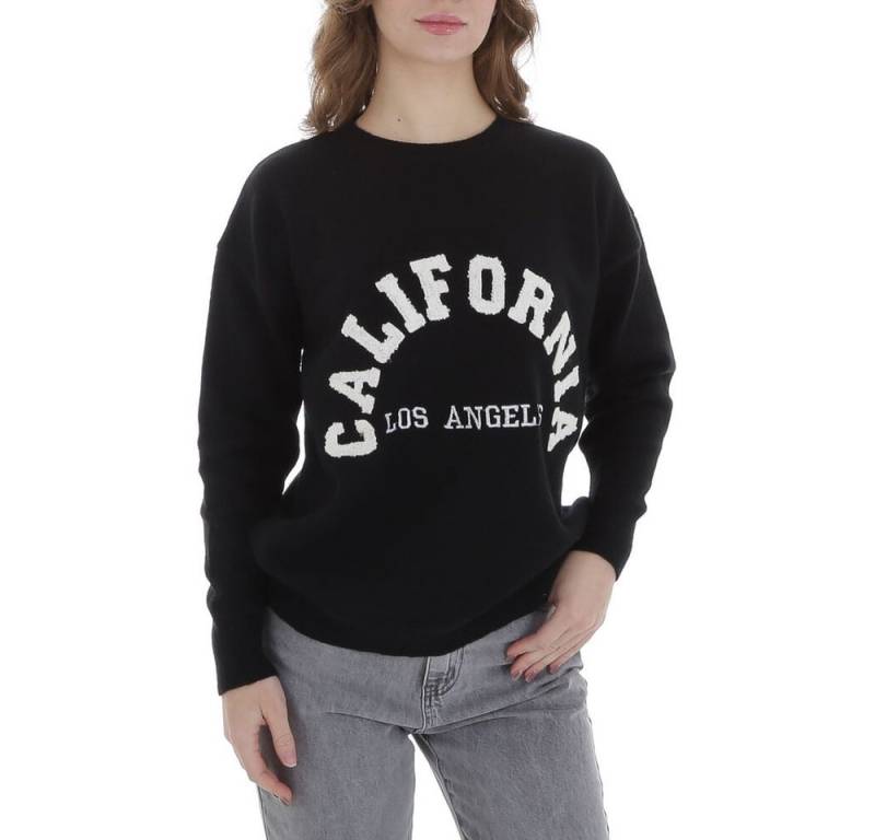 Ital-Design Strickpullover Damen Freizeit (88578884) Textprint Stretch Strickpullover in Schwarz von Ital-Design