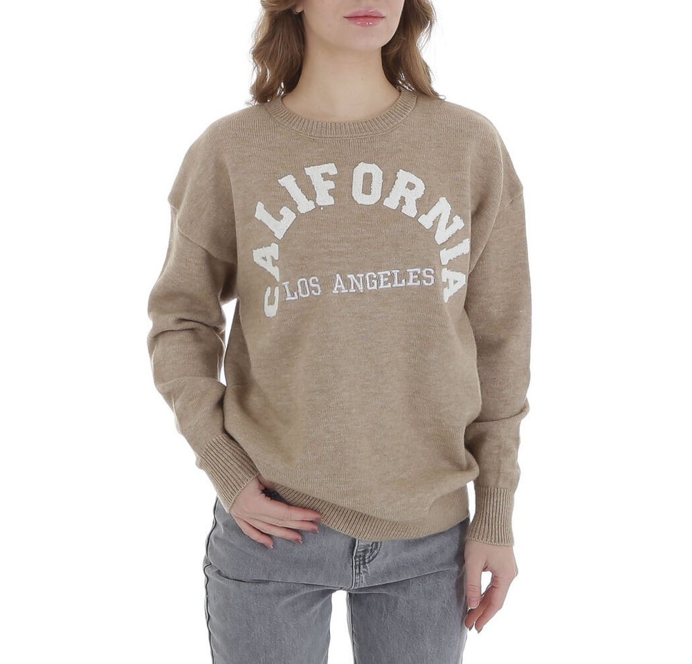 Ital-Design Strickpullover Damen Freizeit (88578886) Textprint Stretch Strickpullover in Beige von Ital-Design
