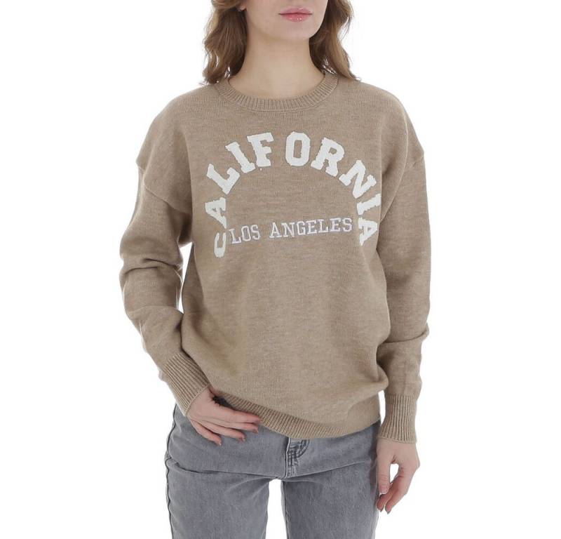 Ital-Design Strickpullover Damen Freizeit (88578886) Textprint Stretch Strickpullover in Beige von Ital-Design