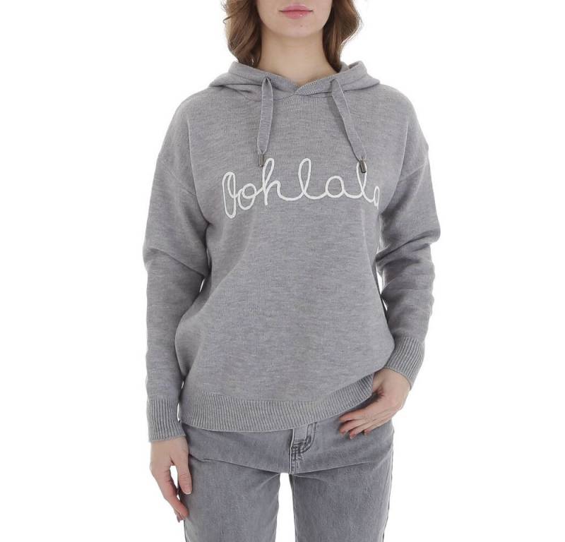 Ital-Design Strickpullover Damen Freizeit (88578888) Kapuze Textprint Stretch Strickpullover in Grau von Ital-Design