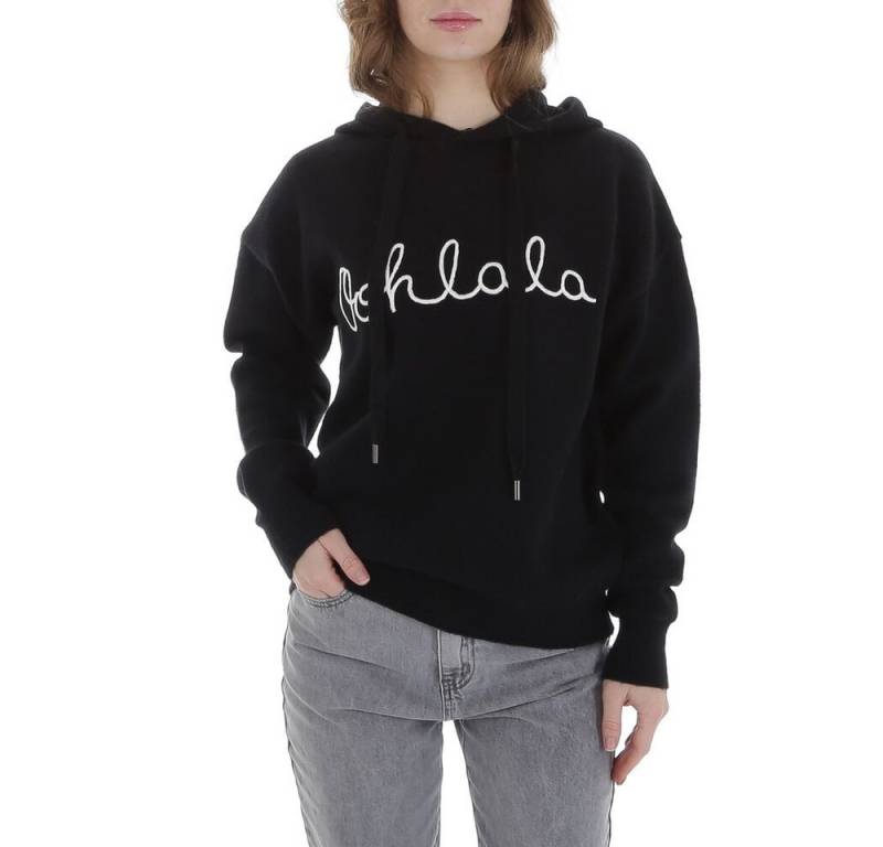 Ital-Design Strickpullover Damen Freizeit (88578891) Kapuze Textprint Stretch Strickpullover in Schwarz von Ital-Design