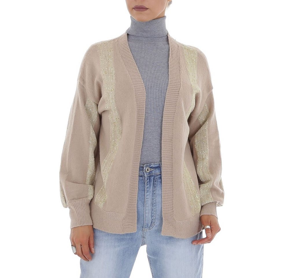 Ital-Design Strickpullover Damen Freizeit Glitzer Gestreift Stretch Strickjacke & Cardigan in Beige von Ital-Design