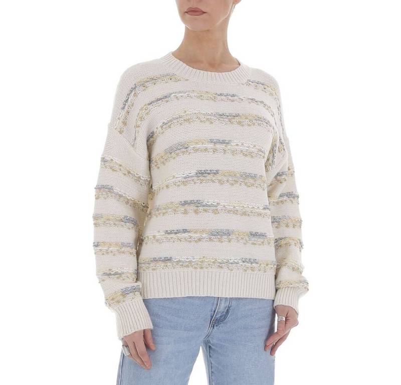 Ital-Design Strickpullover Damen Freizeit Glitzer Gestreift Stretch Strickpullover in Creme von Ital-Design