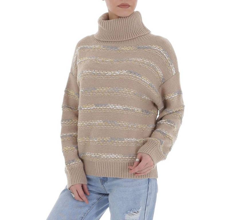 Ital-Design Strickpullover Damen Freizeit Glitzer Gestreift Stretch Strickpullover in Hellbraun von Ital-Design