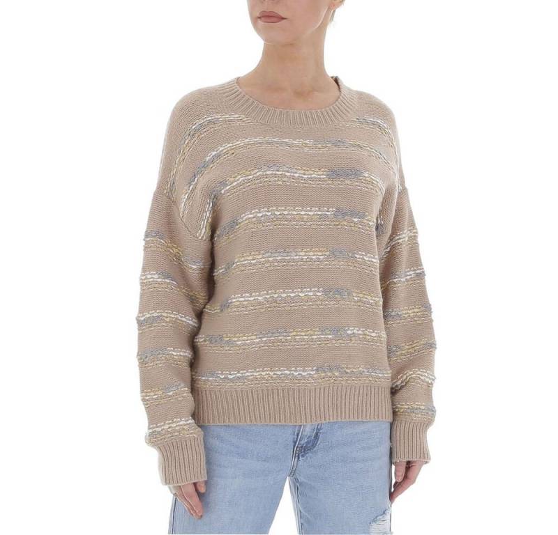 Ital-Design Strickpullover Damen Freizeit Glitzer Gestreift Stretch Strickpullover in Hellbraun von Ital-Design