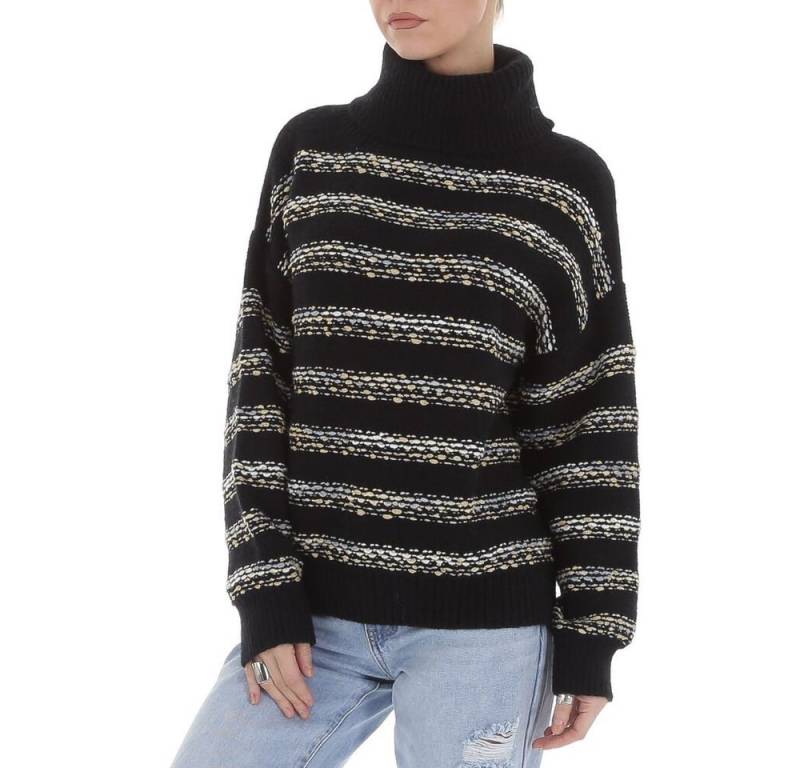 Ital-Design Strickpullover Damen Freizeit Glitzer Gestreift Stretch Strickpullover in Schwarz von Ital-Design