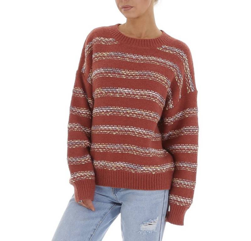 Ital-Design Strickpullover Damen Freizeit (81575124) Glitzer Gestreift Stretch Strickpullover in Terrakotta von Ital-Design