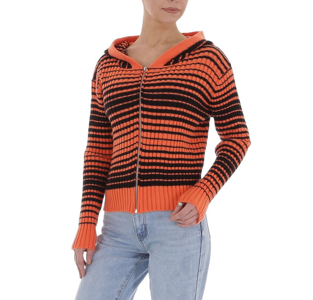 Ital-Design Strickpullover Damen Freizeit Kapuze Gestreift Stretch Strickpullover in Orange von Ital-Design