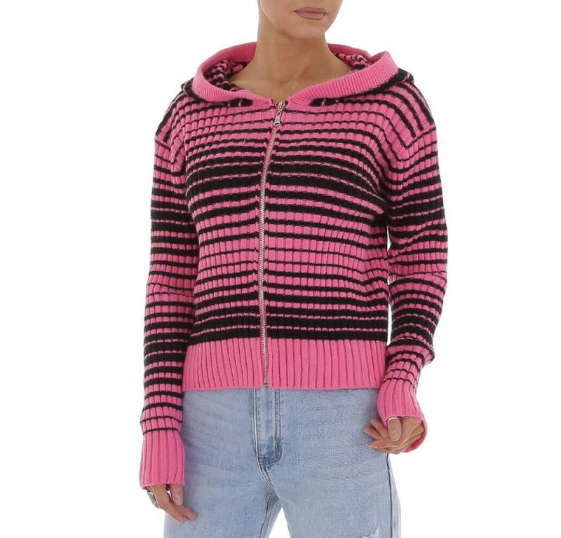 Ital-Design Strickpullover Damen Freizeit Kapuze Gestreift Stretch Strickpullover in Pink von Ital-Design