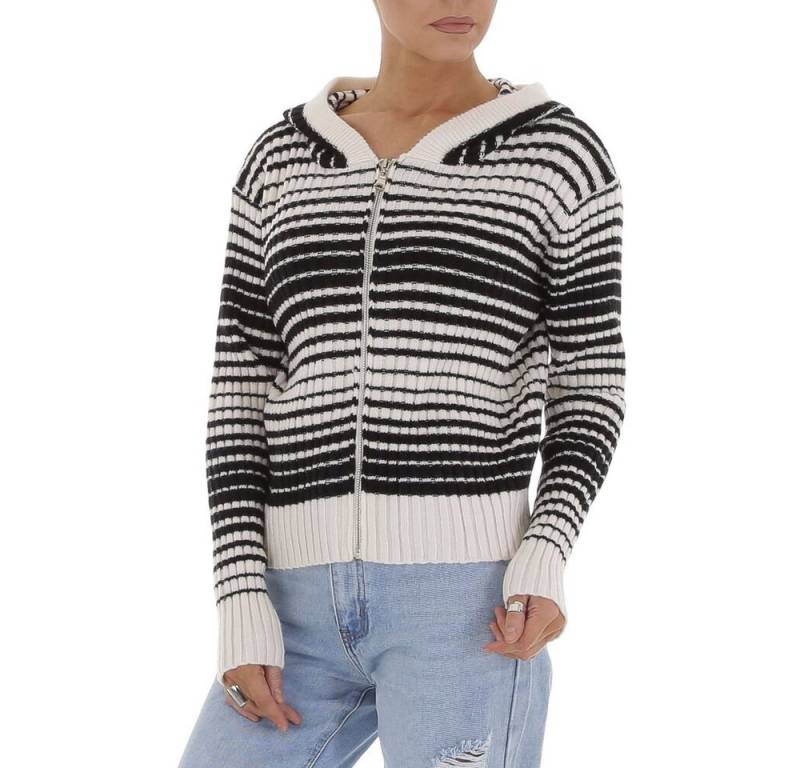 Ital-Design Strickpullover Damen Freizeit (81575119) Kapuze Gestreift Stretch Strickpullover in Weiß von Ital-Design