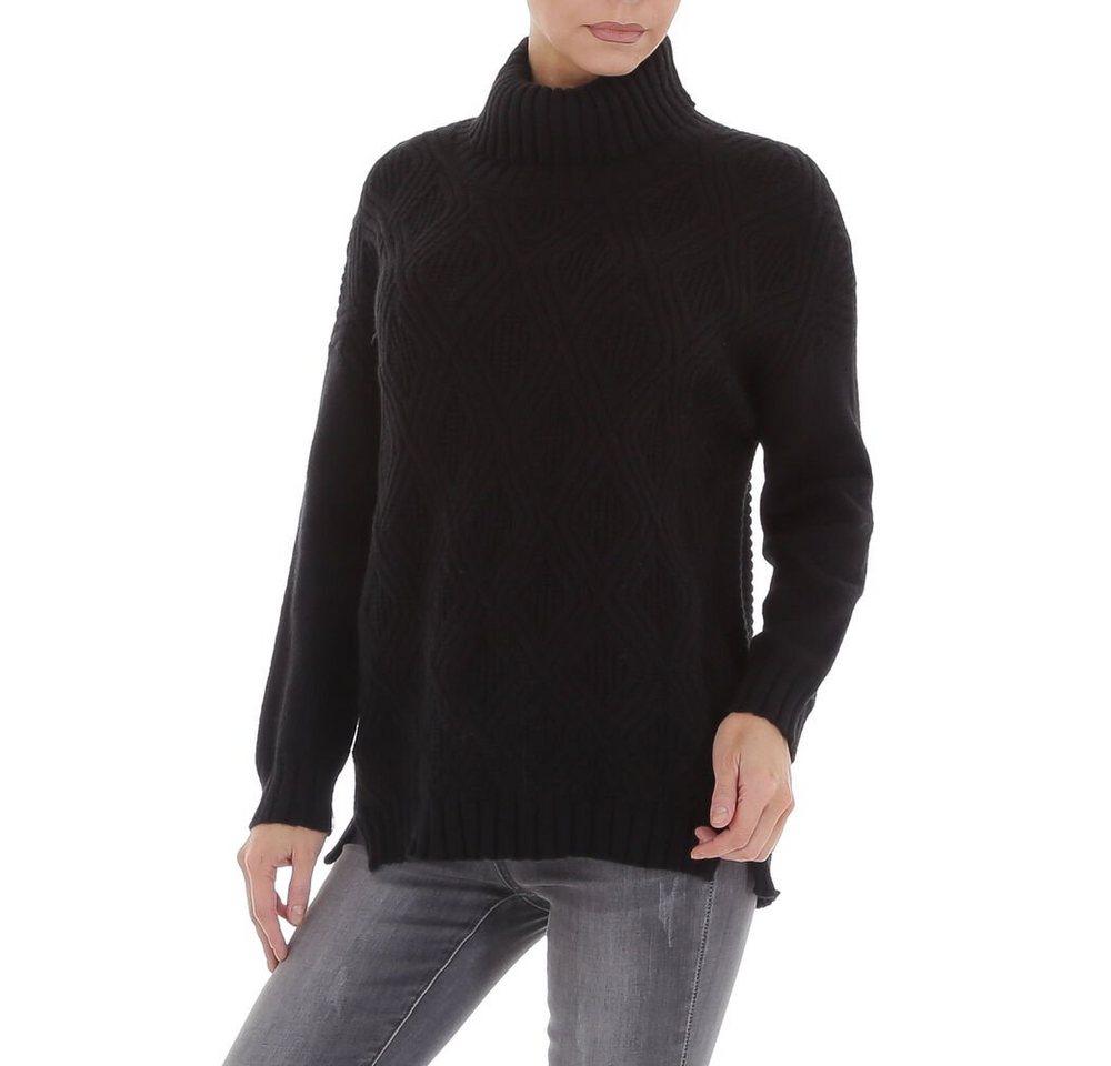 Ital-Design Strickpullover Damen Freizeit Ornamente Stretch Strickpullover in Schwarz von Ital-Design