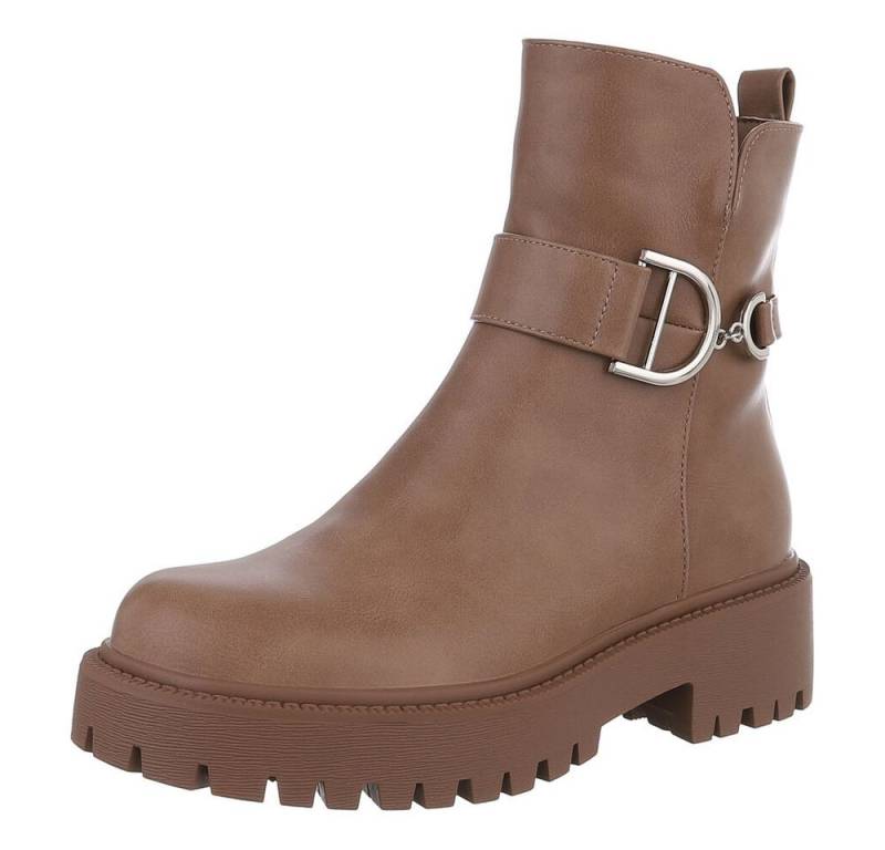 Ital-Design Stylische Ankle-Boots mit Schnalle für Damen, vielseitig Plateaustiefelette (90514916) Blockabsatz Stiefeletten in Hellbraun von Ital-Design