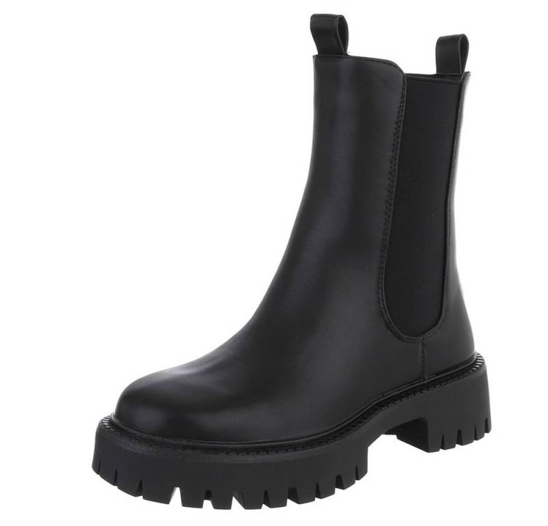 Ital-Design Stylische Chelsea-Boots mit Profilsohle für Damen Plateaustiefelette (90169435) Blockabsatz Stiefeletten in Schwarz von Ital-Design