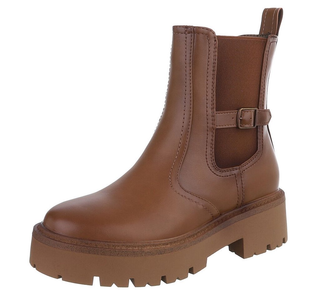 Ital-Design Stylische Chelsea-Boots mit Riemen für Damen Plateaustiefelette (90598659) Blockabsatz Stiefeletten in Hellbraun von Ital-Design