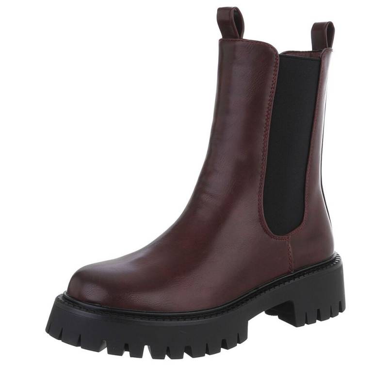 Ital-Design Stylische Damen Boots mit erhöhtem Absatz und Komfort Plateaustiefelette (90598549) Blockabsatz Stiefeletten in Weinrot von Ital-Design