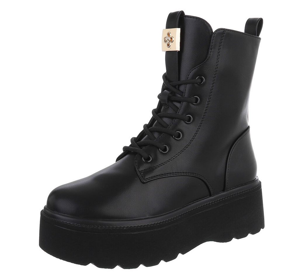 Ital-Design Stylische Damen Boots mit erhöhtem Absatz und Komfort Schnürstiefelette (90598547) Flach Stiefeletten in Schwarz von Ital-Design