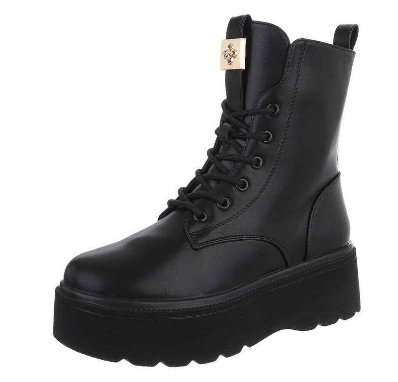 Ital-Design Stylische Damen Boots mit erhöhtem Absatz und Komfort Schnürstiefelette (90598547) Flach Stiefeletten in Schwarz von Ital-Design