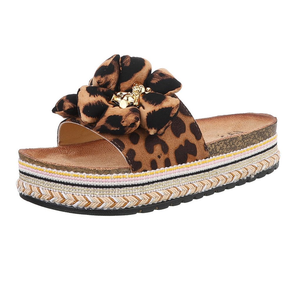 Ital-Design Stylische Damen-Sandalen mit Blumen und Korksohle Plateausandaletten (89368621) Flach Pantoletten in Beige von Ital-Design