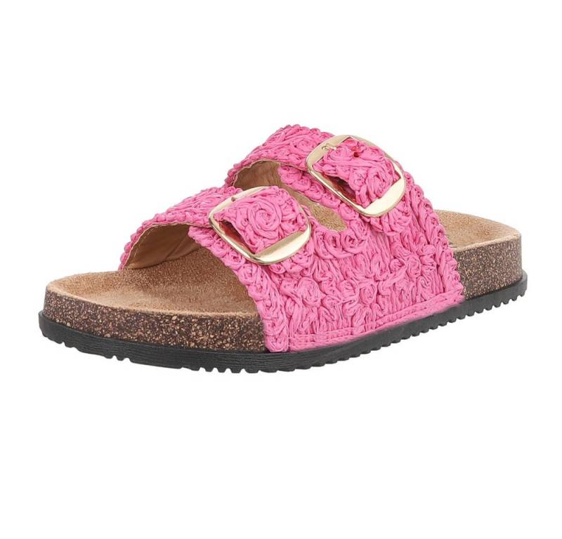 Ital-Design Stylische Damen Sandalen mit Doppelschnalle für den Sommer Pantolette (89852742) Flach Pantoletten in Pink von Ital-Design