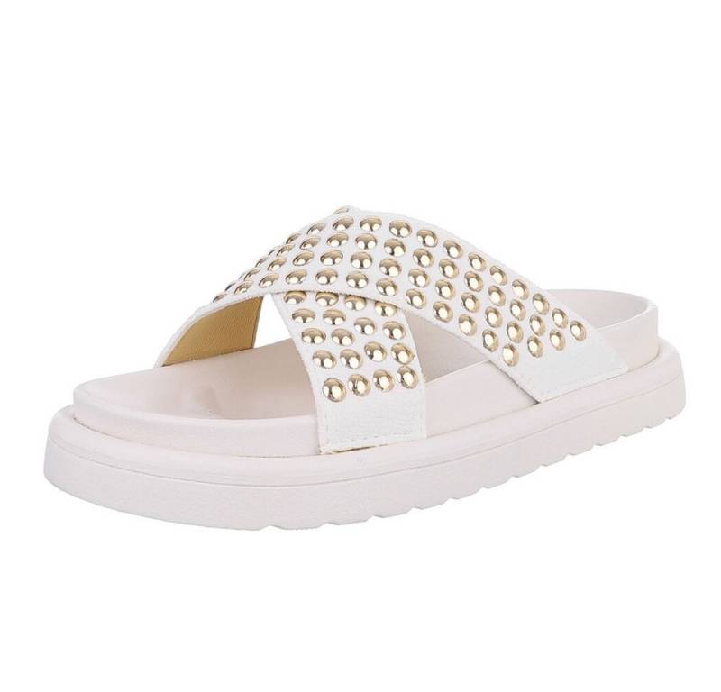 Ital-Design Stylische Damen-Sandalen mit Nieten für Freizeit und Alltag Plateausandaletten (89542355) Flach Pantoletten in Weiß von Ital-Design