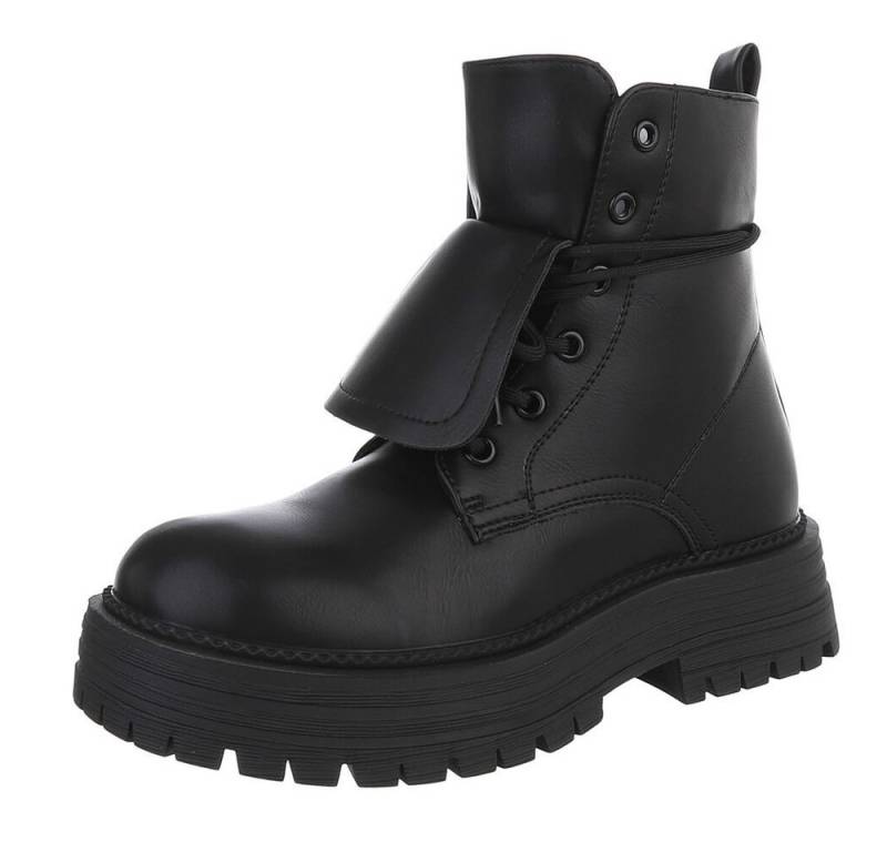 Ital-Design Stylische Damen-Schnürboots mit praktischem Klappdesign Schnürstiefelette (90169556) Blockabsatz Stiefeletten in Schwarz von Ital-Design