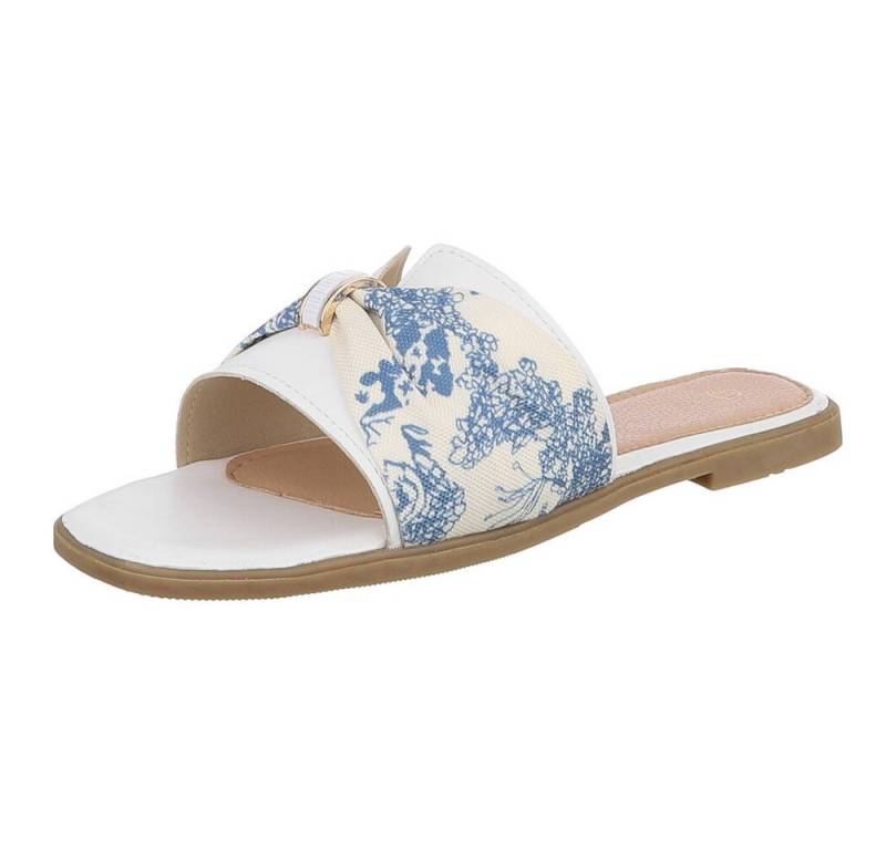 Ital-Design Stylische Damen Slipper mit Goldakzent für den Sommer Pantolette (89542740) Blockabsatz Pantoletten in Weiß von Ital-Design