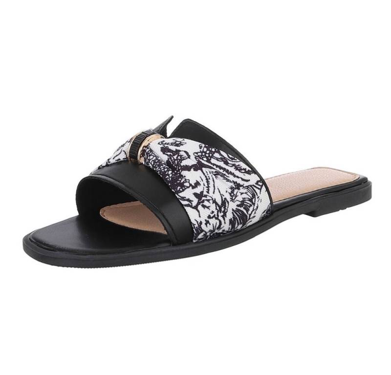 Ital-Design Stylische Damen Slipper mit Goldakzent für den Sommer Pantolette (89542760) Blockabsatz Pantoletten in Schwarz von Ital-Design