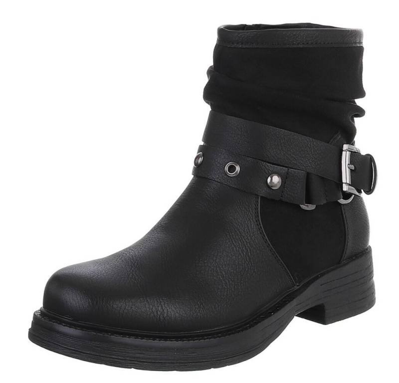 Ital-Design Stylische Stiefelette mit Schnalle für Damen – Alltagslook Stiefelette (90851762) Blockabsatz Western- & Bikerboots in Schwarz von Ital-Design