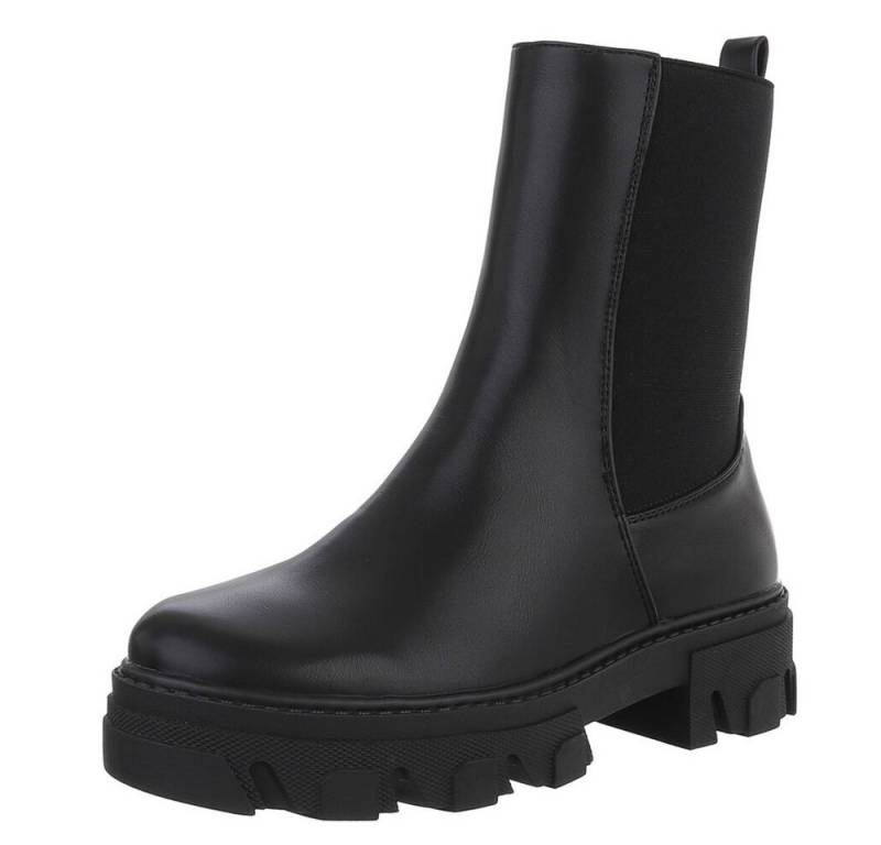 Ital-Design Stylische Stiefelette mit robuster Sohle für Damen Westernstiefelette (71410377) Blockabsatz Plateaustiefeletten in Schwarz von Ital-Design