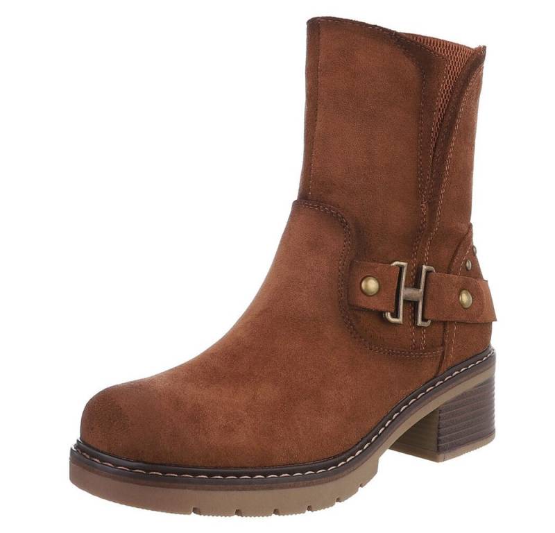 Ital-Design Stylische Stiefeletten für Damen mit Reißverschluss und Komfort Stiefelette (90514966) Blockabsatz Stiefeletten in Camel von Ital-Design