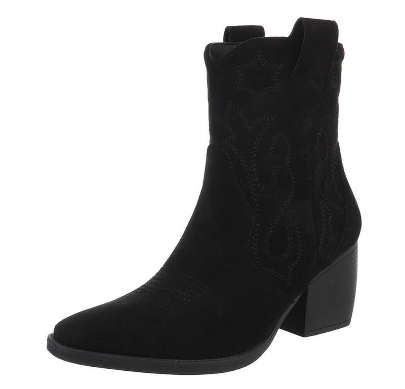 Ital-Design Stylische Westernstiefelette mit Blockabsatz für Damen Westernstiefelette (89937936) Blockabsatz Stiefeletten in Schwarz von Ital-Design