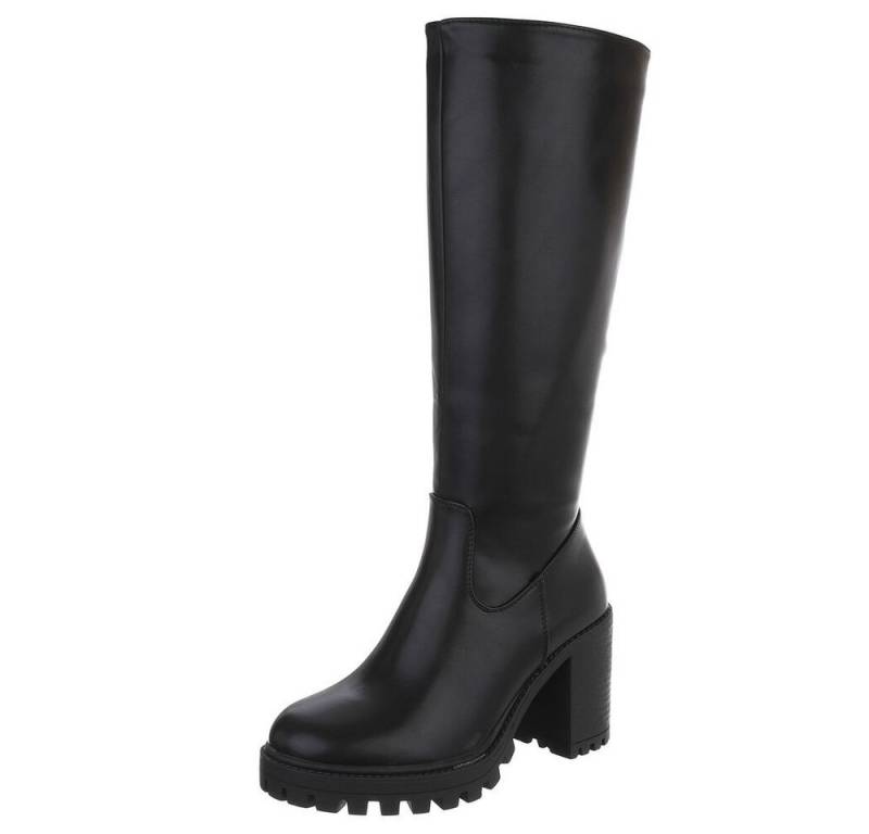 Ital-Design Stylische kniehohe Stiefel mit Blockabsatz für Damen High-Heel-Stiefel (90109903) Blockabsatz Stiefel in Schwarz von Ital-Design