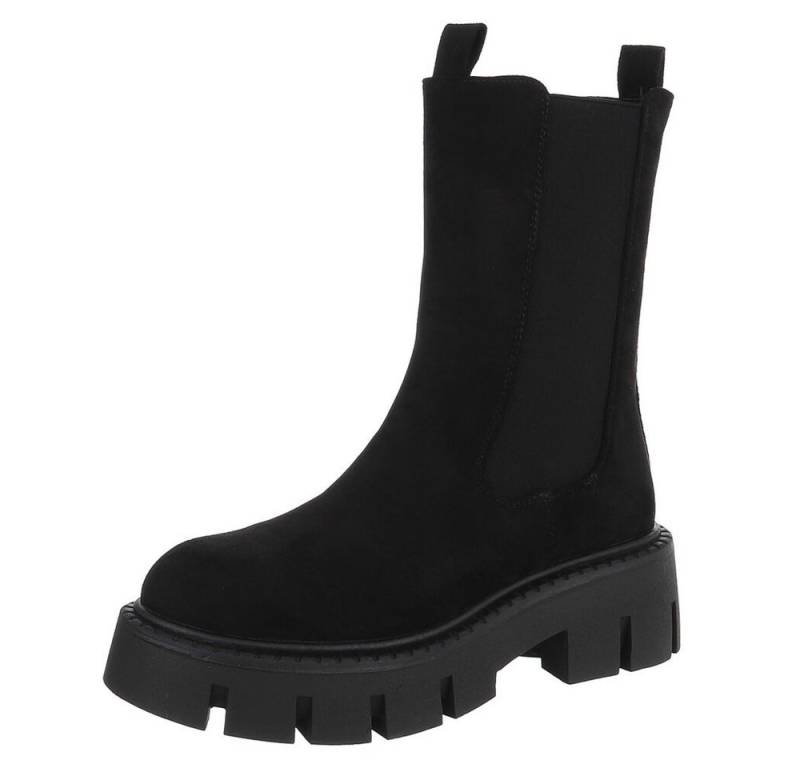 Ital-Design Stylische schwarze Stiefel mit robuster Sohle für Damen Plateaustiefelette (90152877) Blockabsatz Stiefeletten in Schwarz von Ital-Design